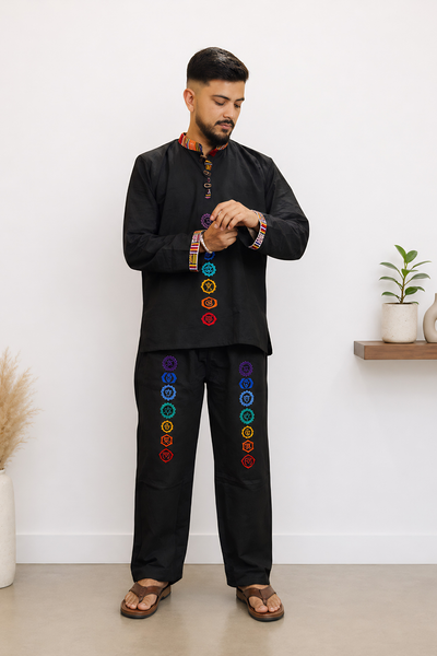 7 CHAKRAS Ethnic Kurta Pajama Set - BLACK