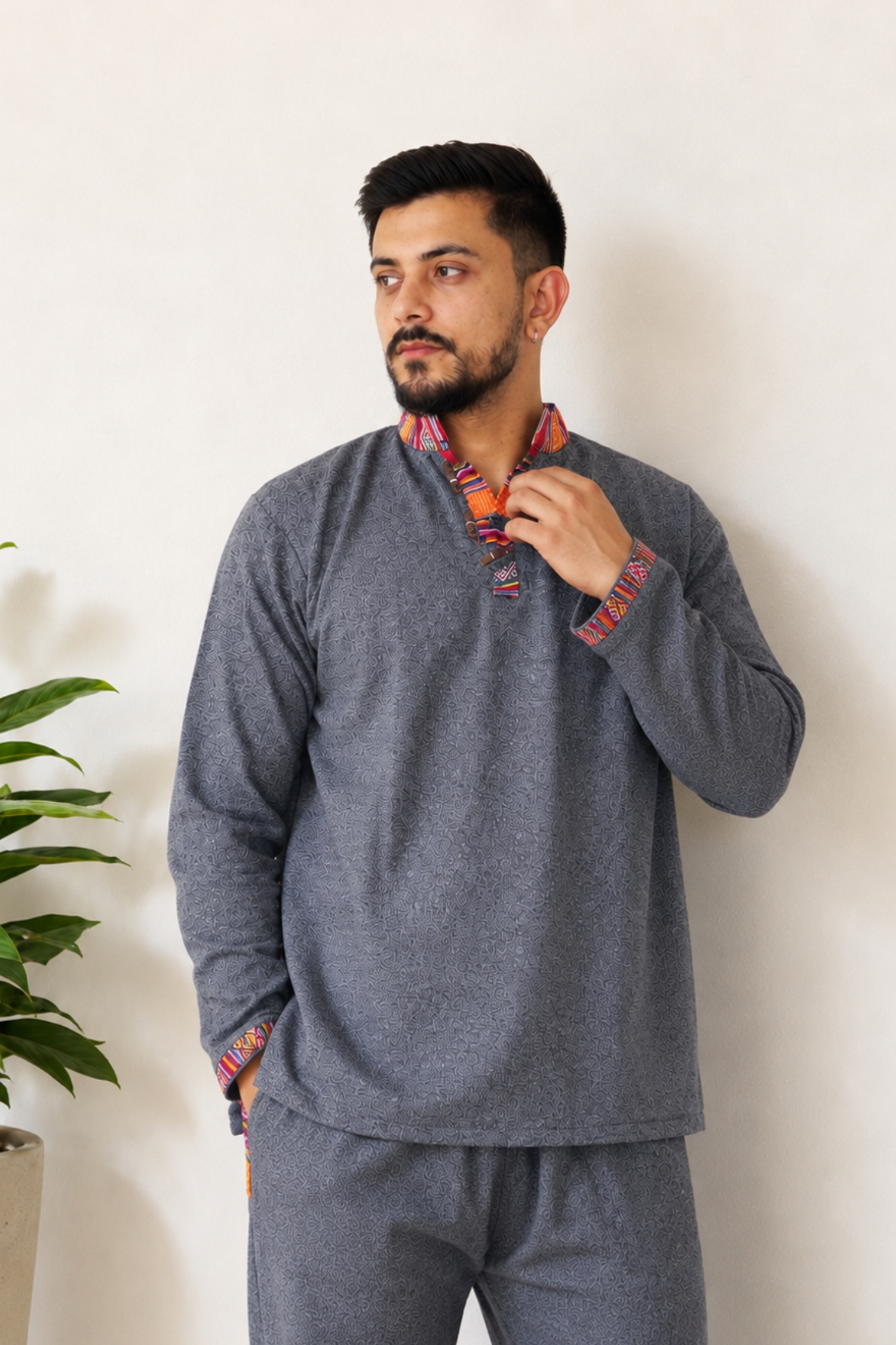 Cotton Pahadi Ethnic Kurta - Dark Grey