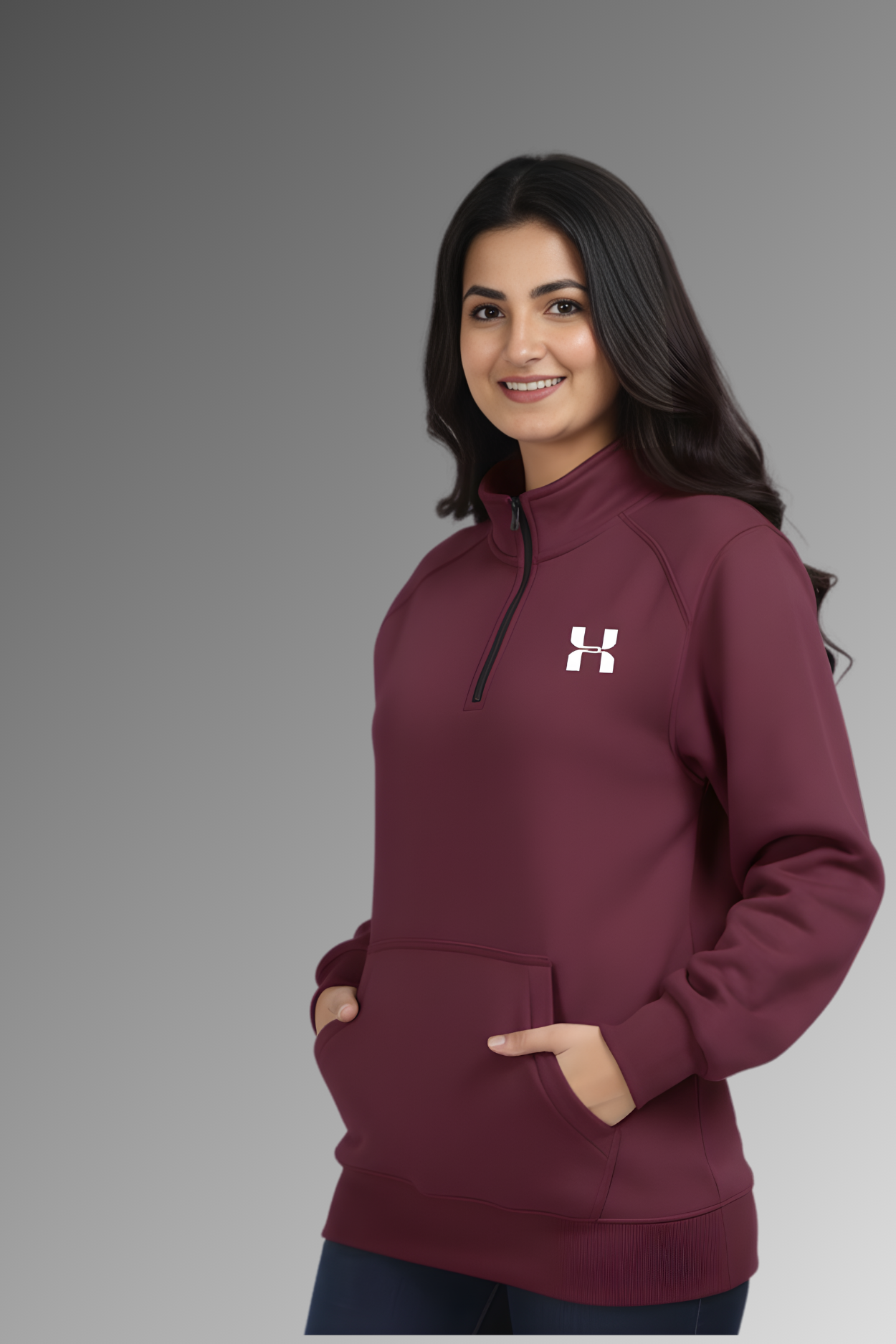 Half Zip Premium Hoodie- Maroon