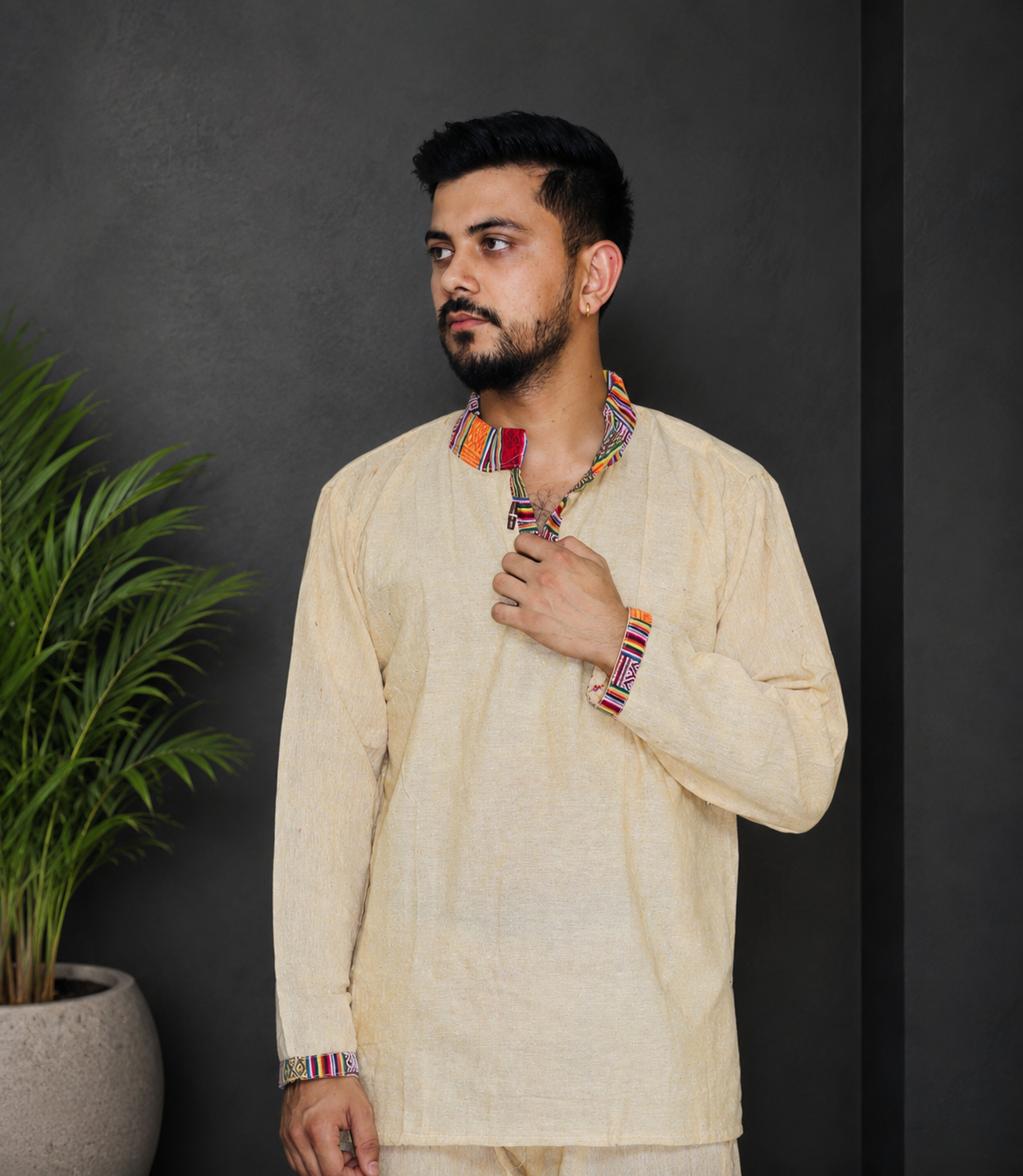 Cotton Khadi Ethnic Shirt - Yellow