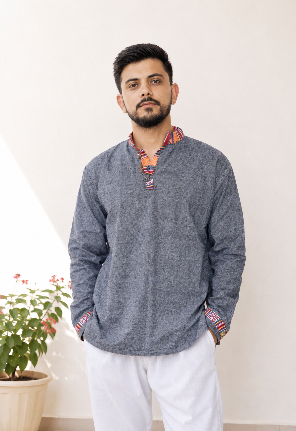 Cotton Pahadi Ethnic Kurta - Dark Grey