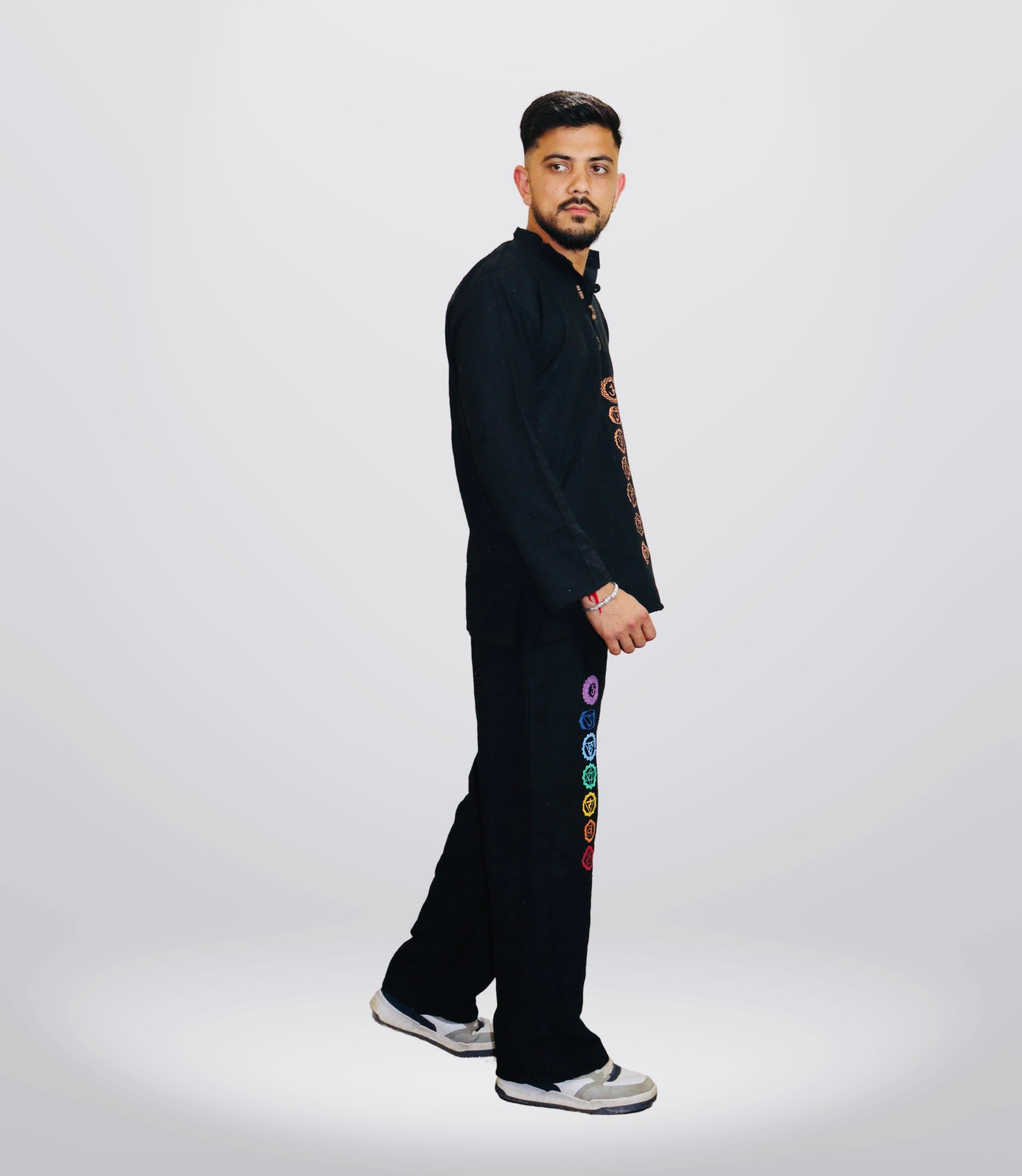 7 CHAKRA KURTA PAJAMA SET - Black