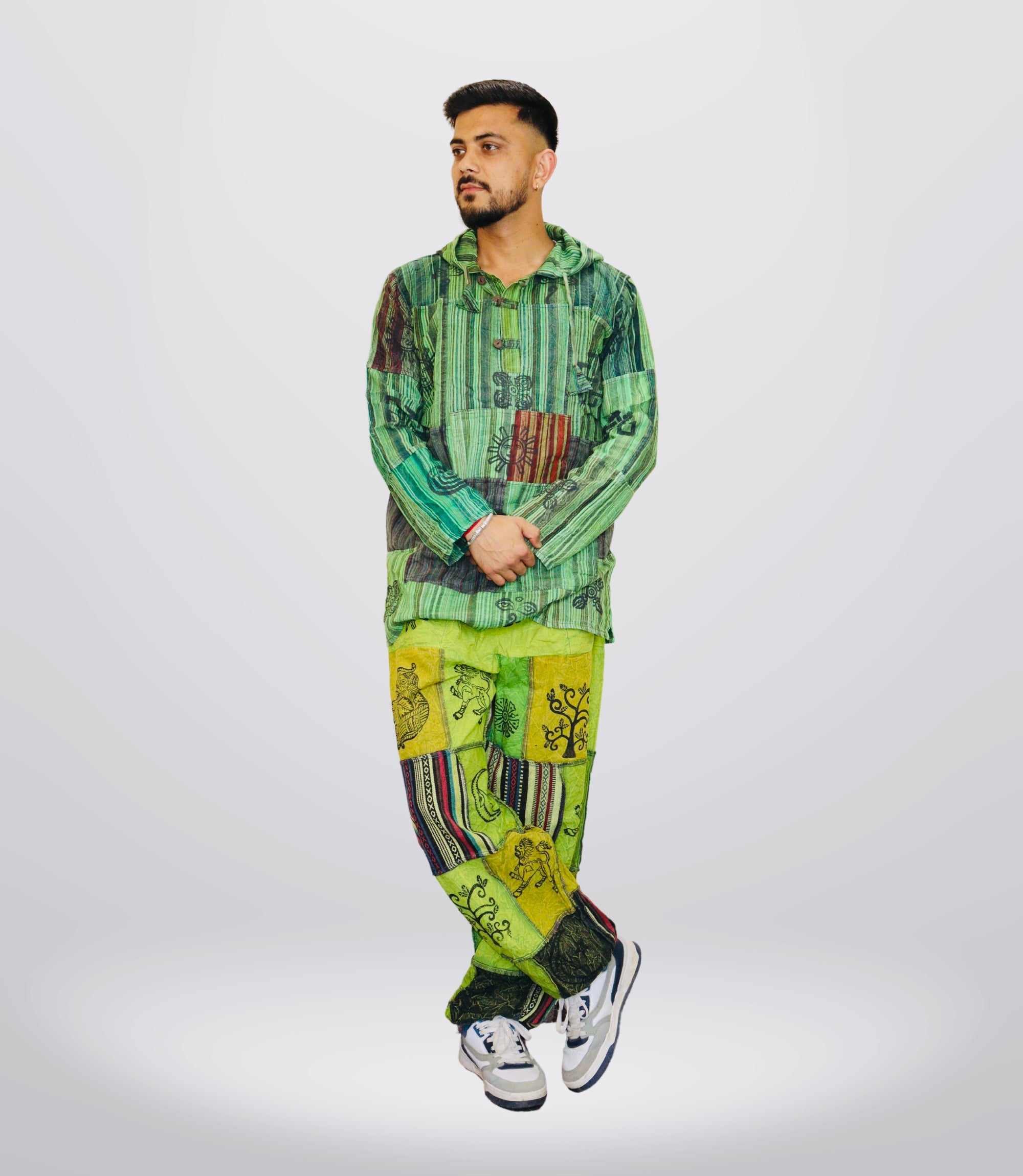 Boho Tribal Hoodie-Pant - Green