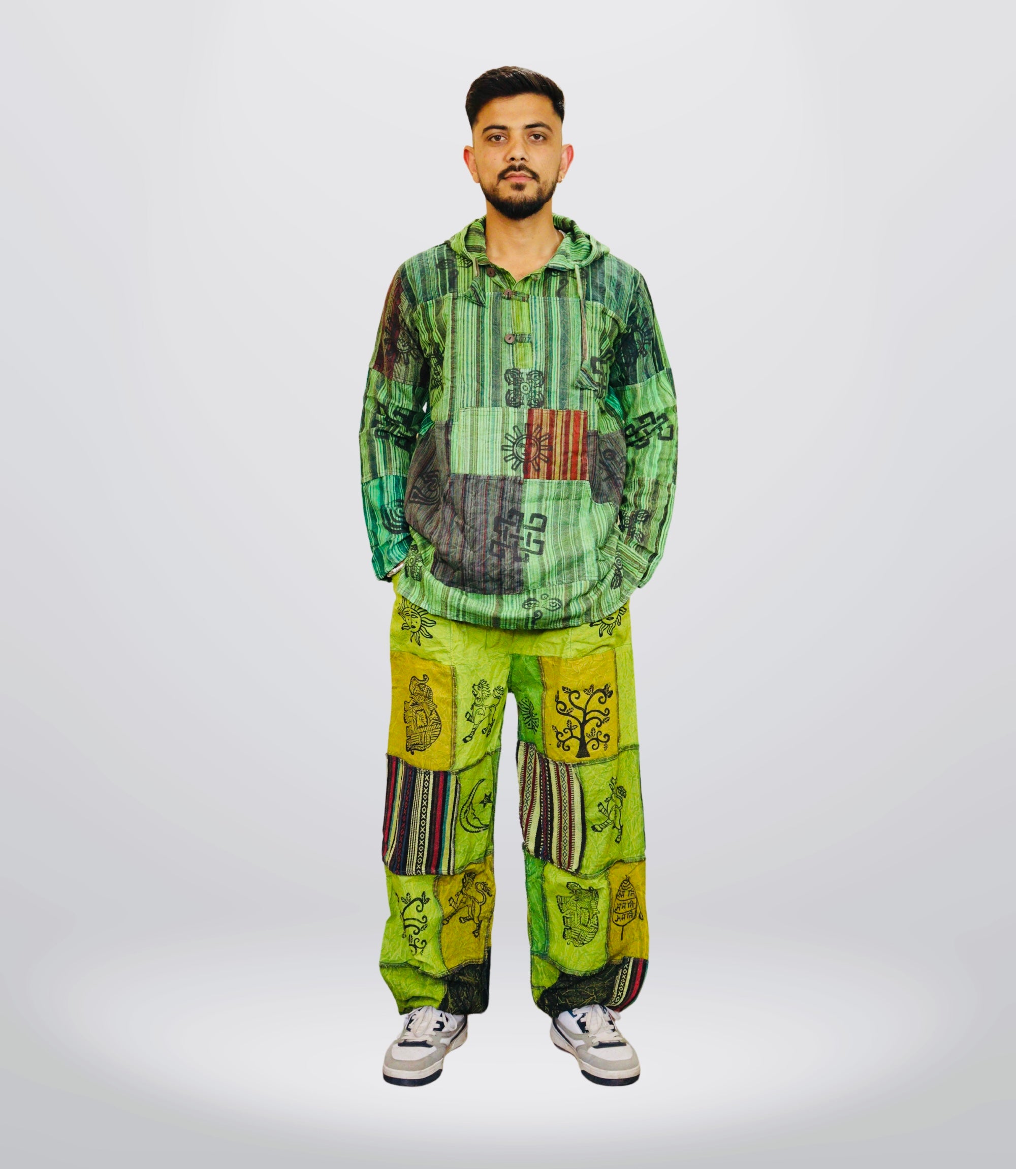 Boho Tribal Hoodie-Pant - Green
