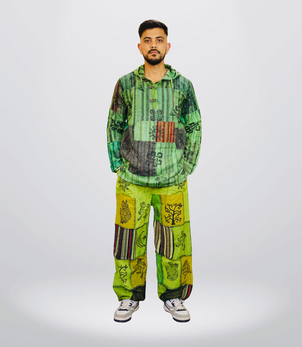 Boho Tribal Hoodie-Pant - Green