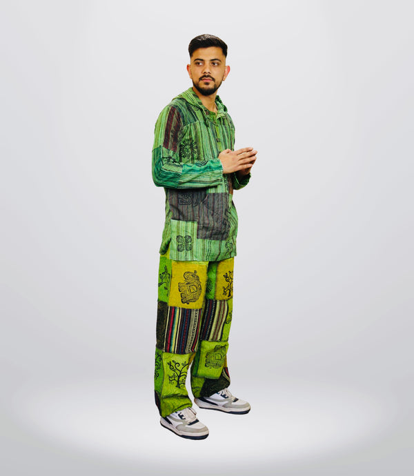 Boho Tribal Hoodie-Pant - Green