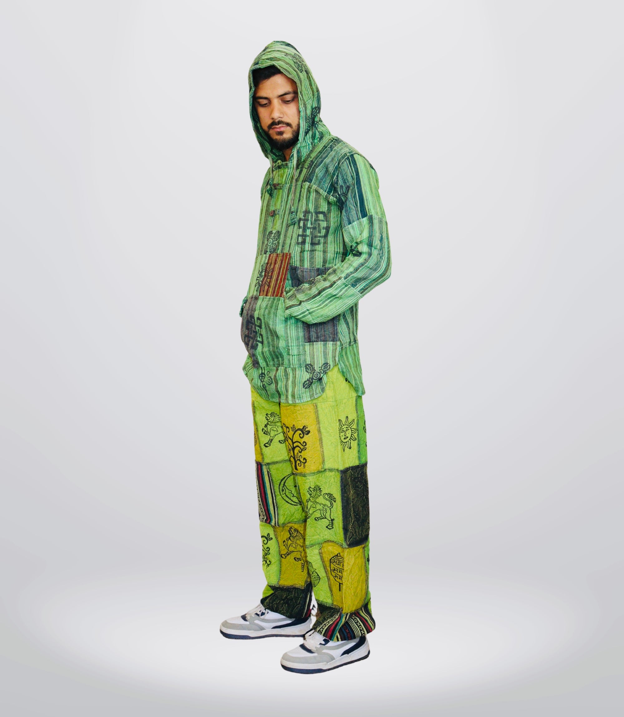 Boho Tribal Hoodie-Pant - Green