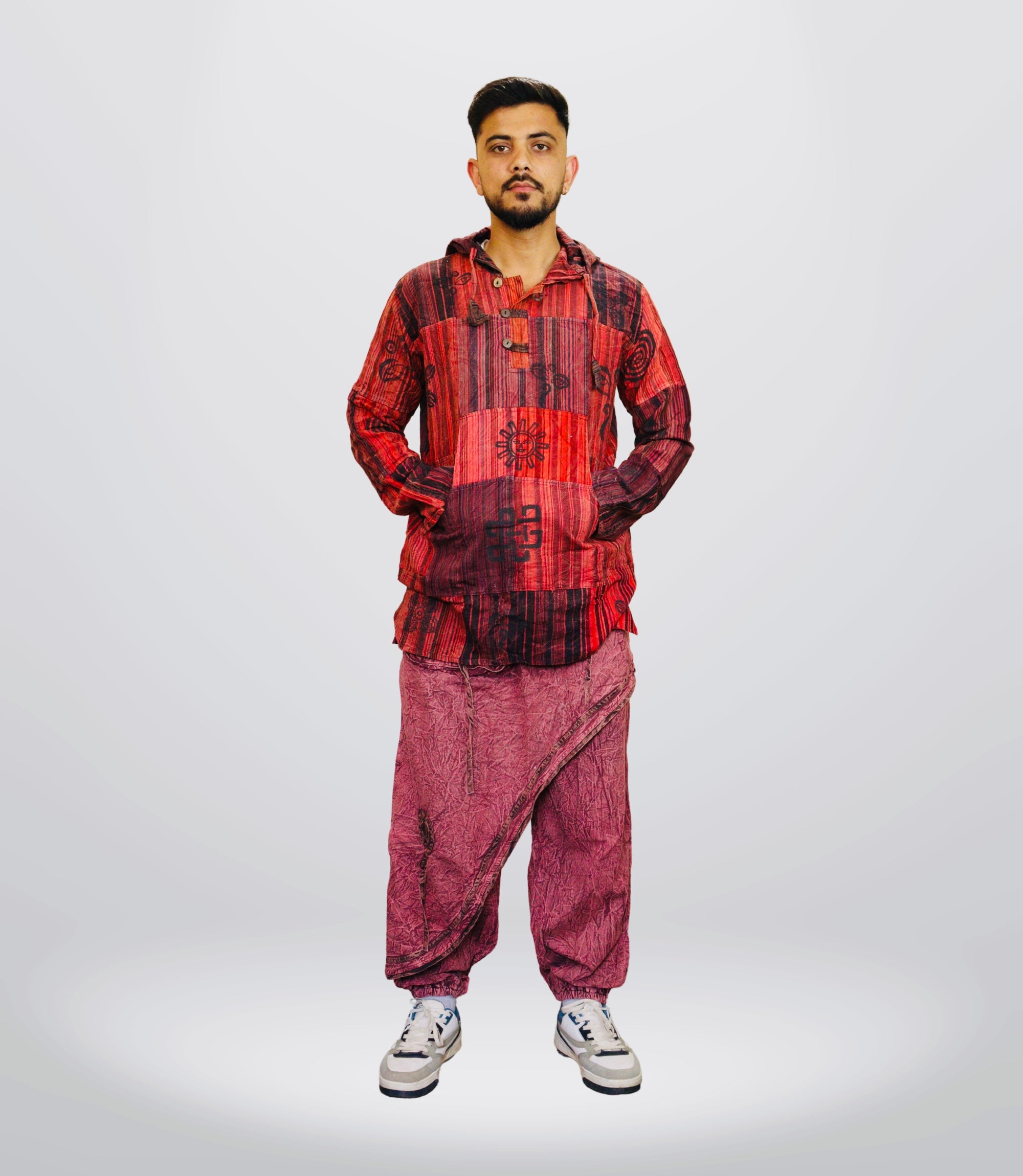 Boho Tribal Hoodie-Pant-Crimson Red