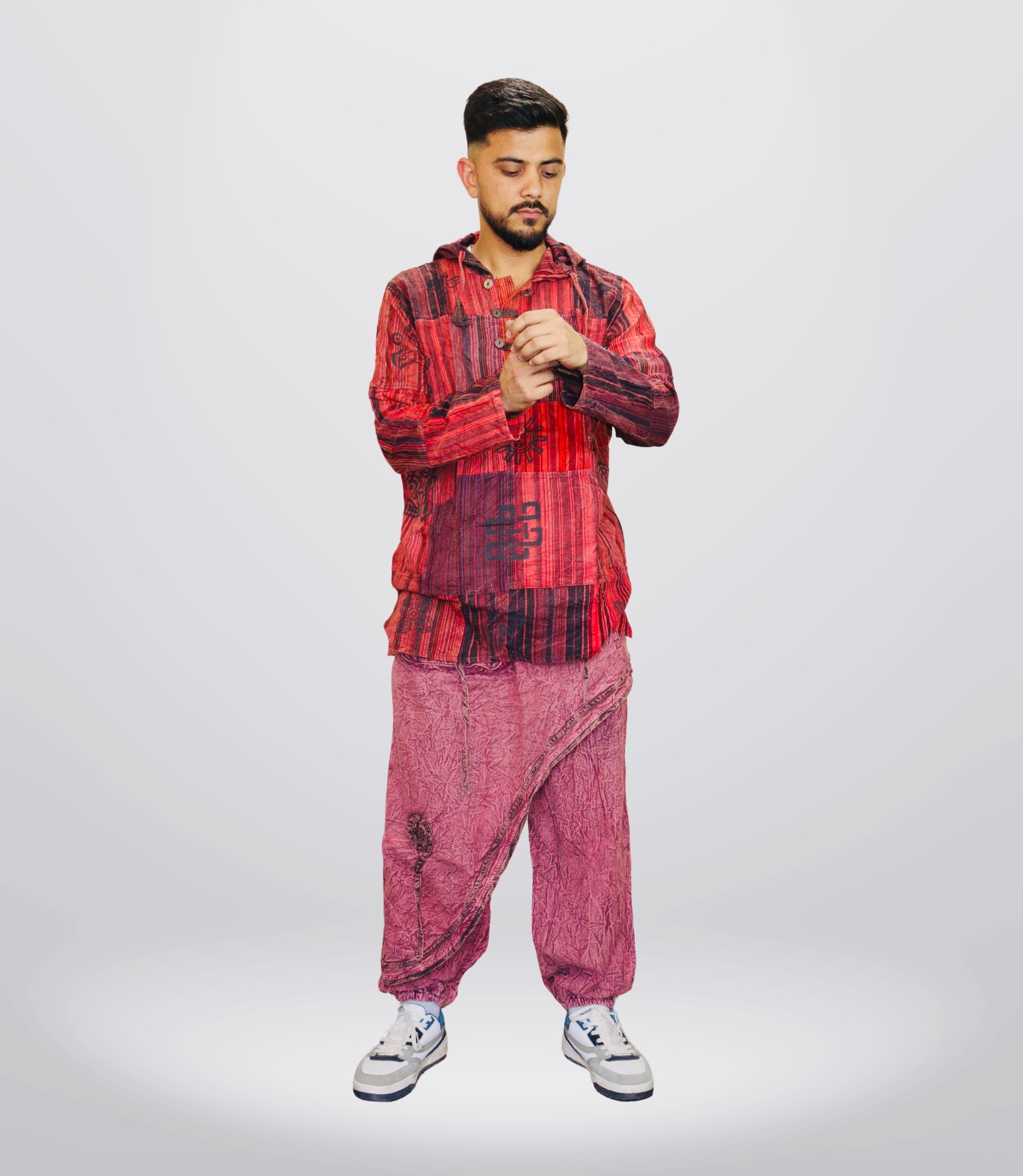 Boho Tribal Hoodie-Pant-Crimson Red