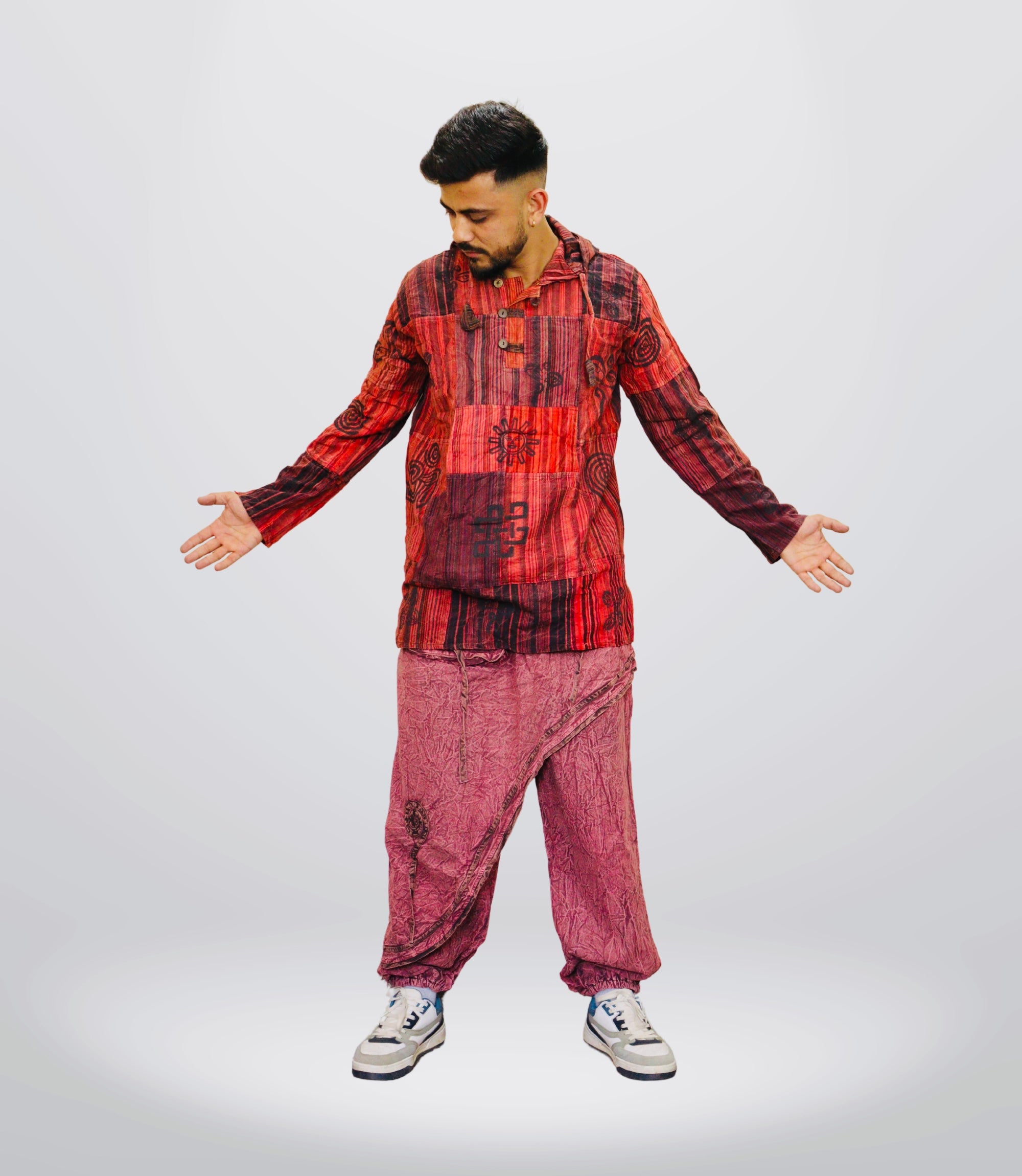 Boho Tribal Hoodie-Pant-Crimson Red