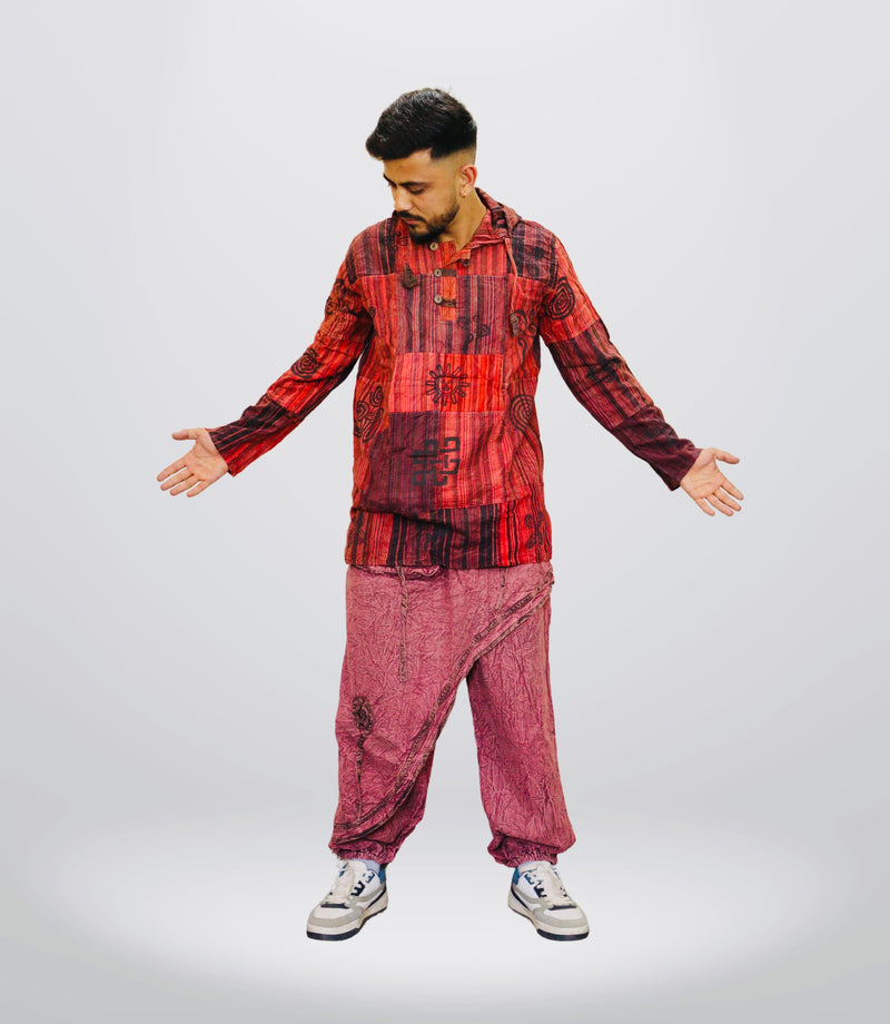 Boho Tribal Hoodie-Pant-Crimson Red