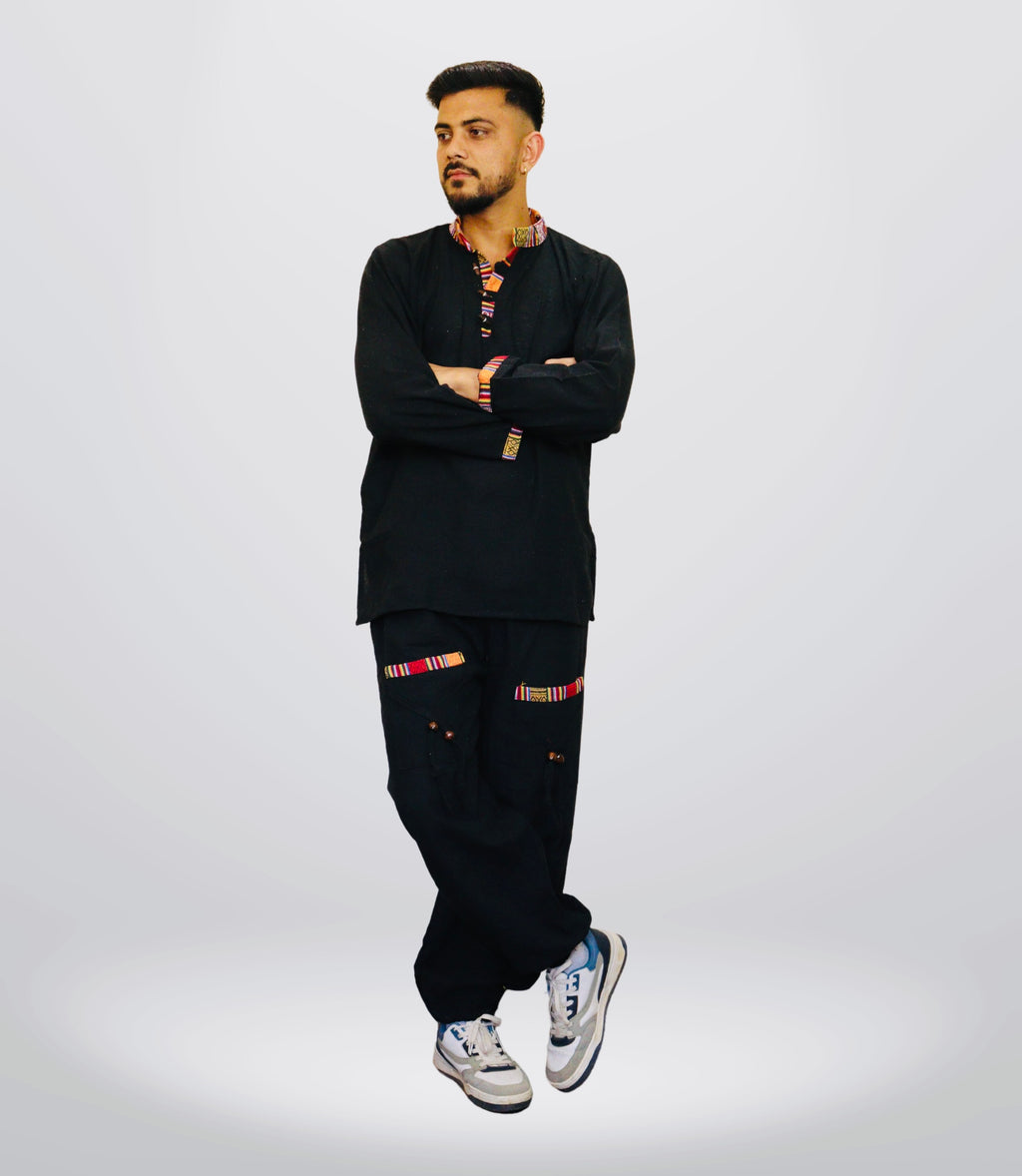 Cotton Kurta - Pajama - Black