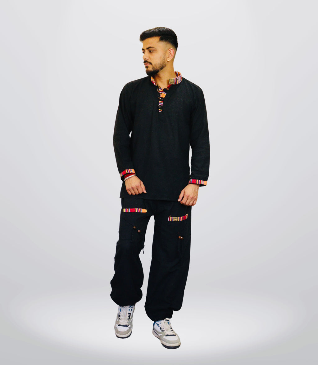 Cotton Kurta - Pajama - Black