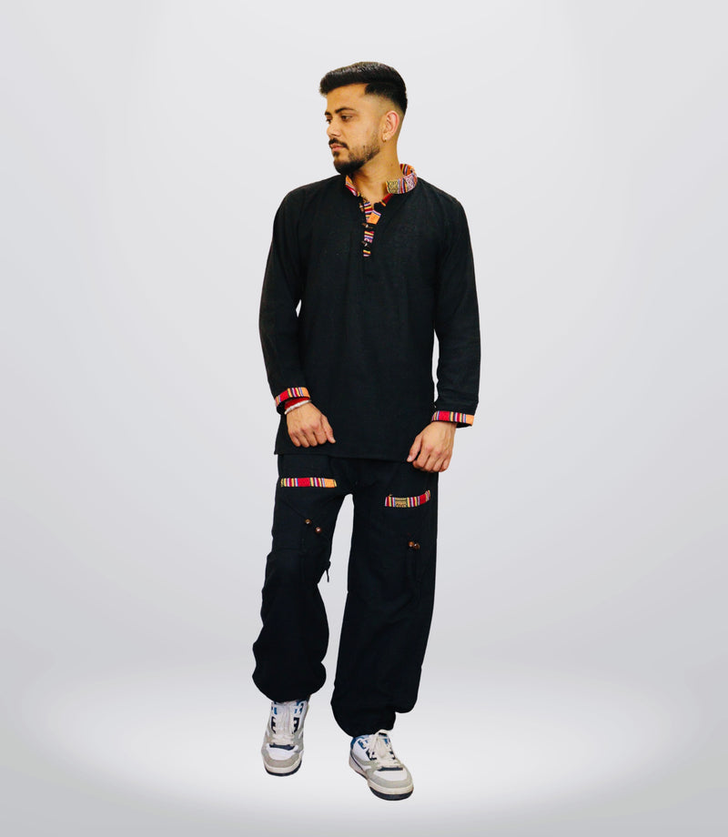 Summer Cotton Kurta - Pajama - Black