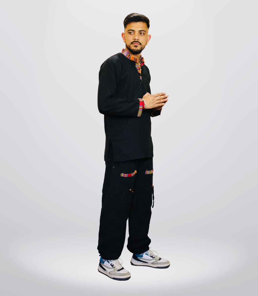 Cotton Kurta - Pajama - Black