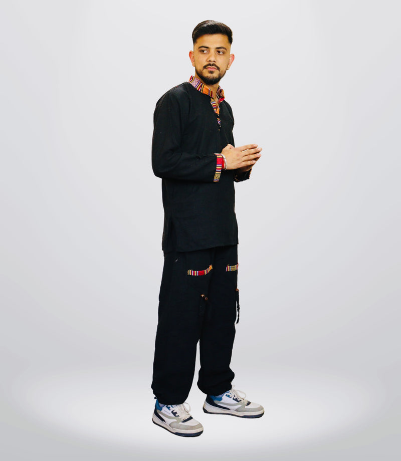 Summer Cotton Kurta - Pajama - Black