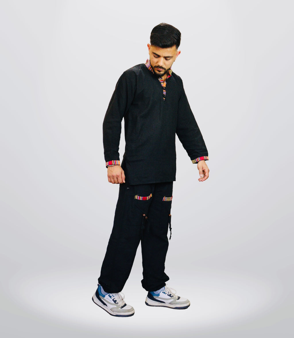 Cotton Kurta - Pajama - Black