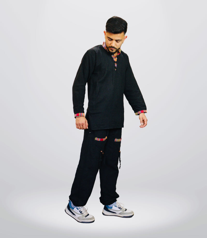 Summer Cotton Kurta - Pajama - Black