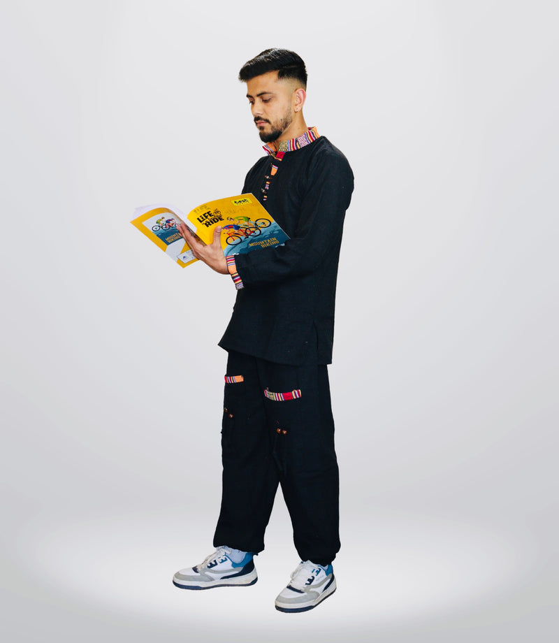 Summer Cotton Kurta - Pajama - Black