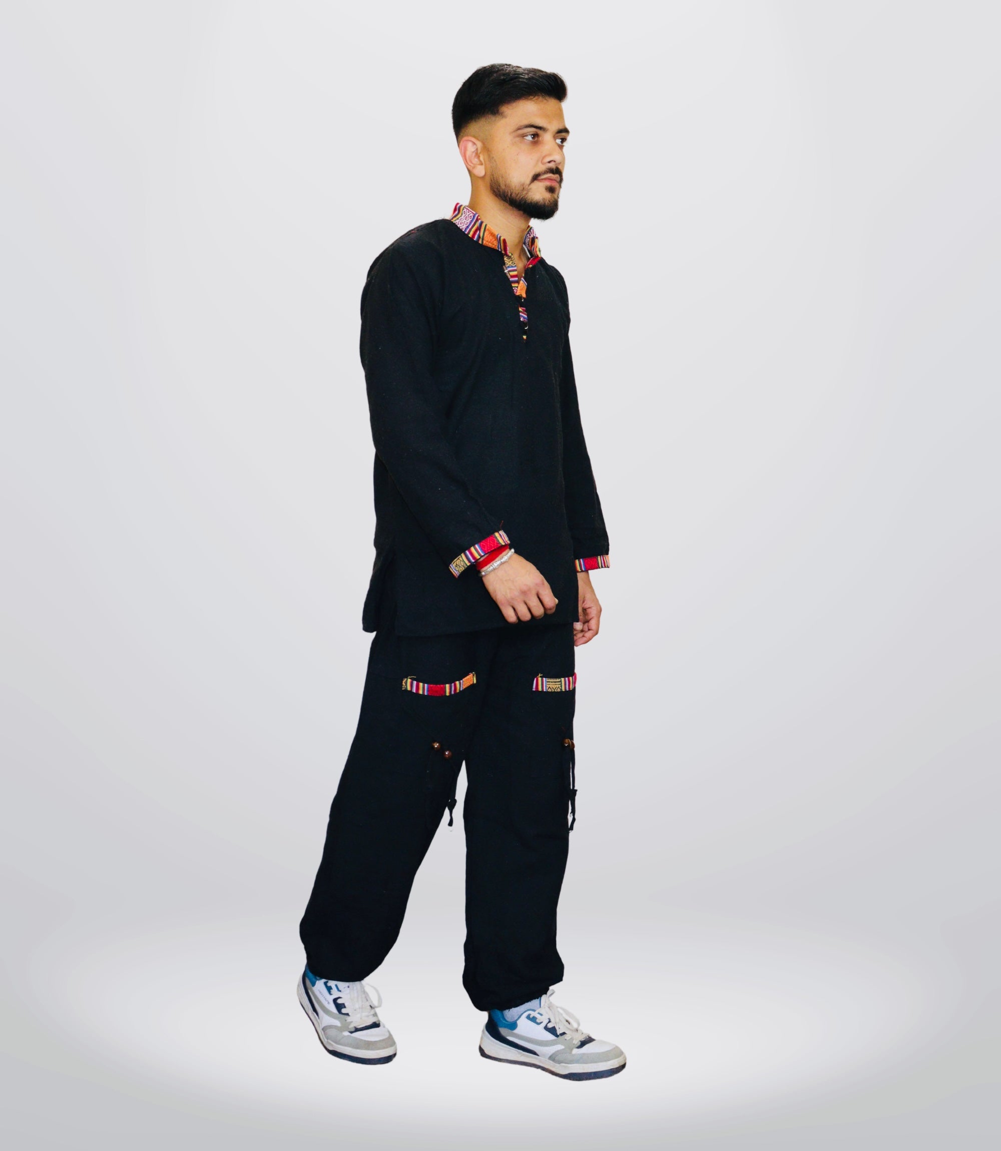 Cotton Kurta - Pajama - Black