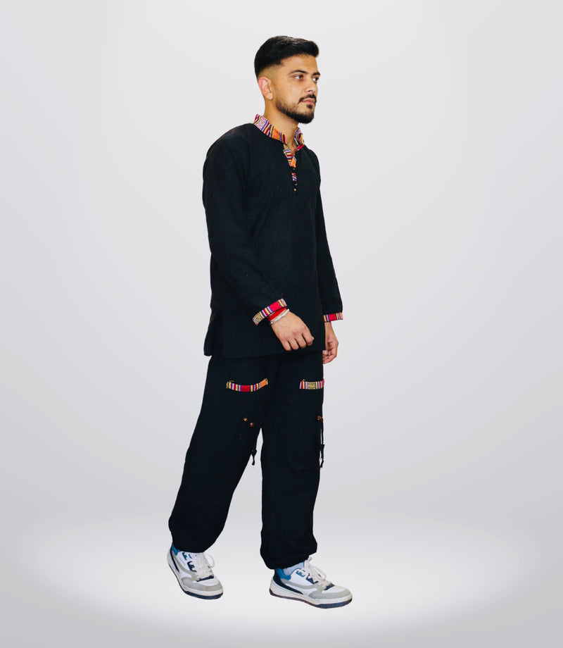 Summer Cotton Kurta - Pajama - Black