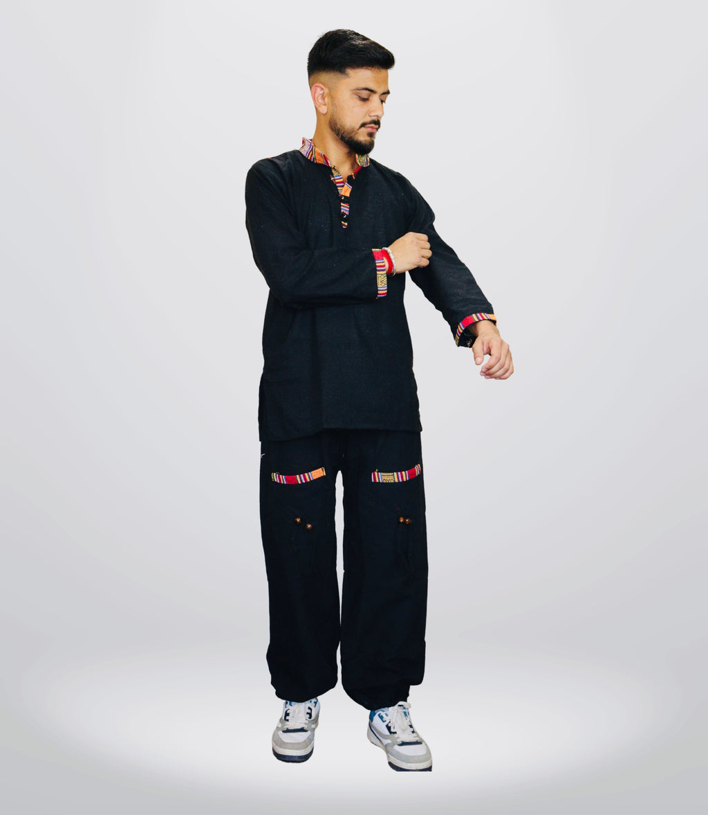 Cotton Kurta - Pajama - Black