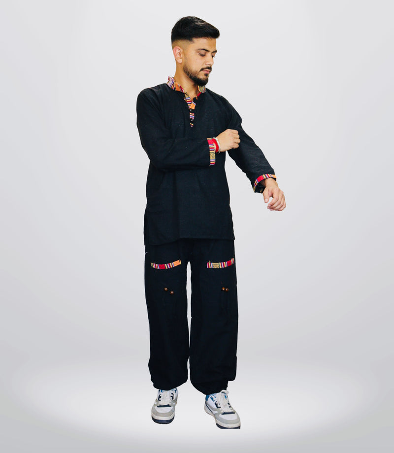Summer Cotton Kurta - Pajama - Black