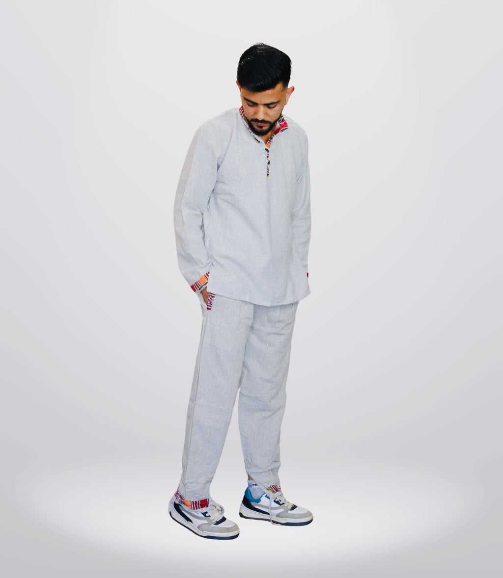 Himachali Cotton Kurta - Pajama - Grey
