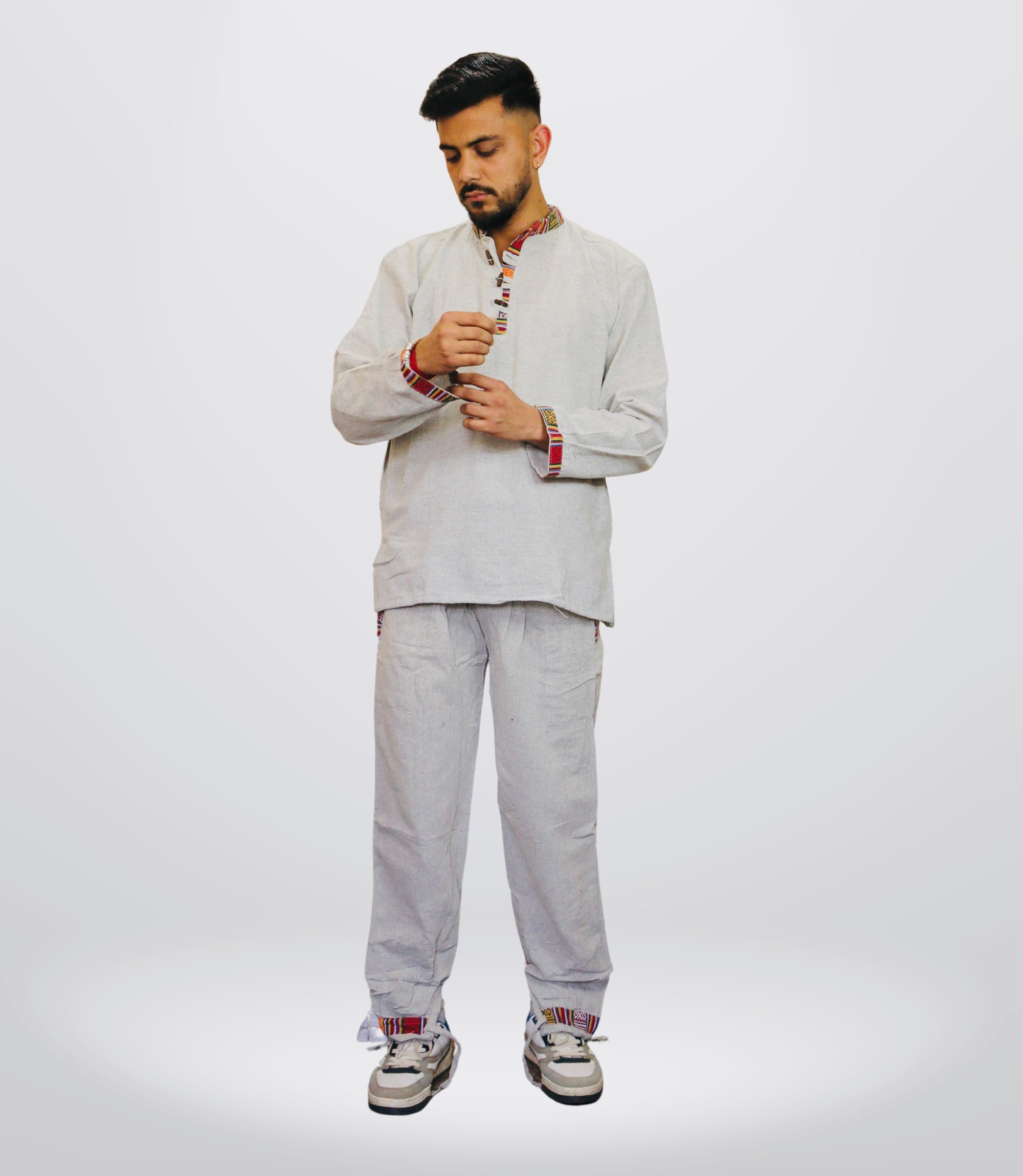Himachali Cotton Kurta - Pajama - Grey