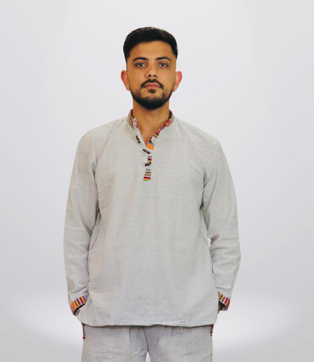 Cotton Khadi Ethnic Shirt - Grey