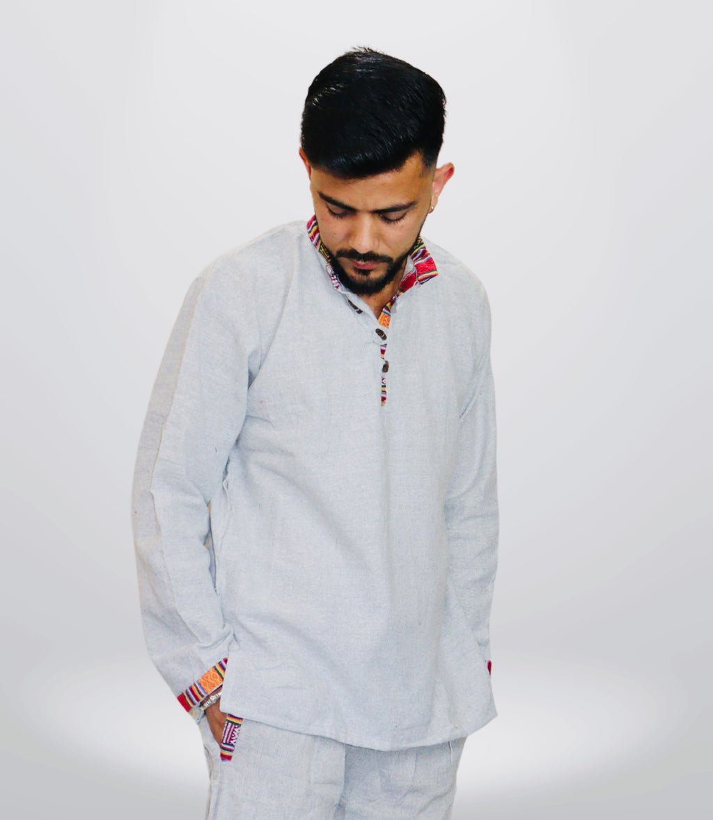 Cotton Khadi Ethnic Shirt - Grey