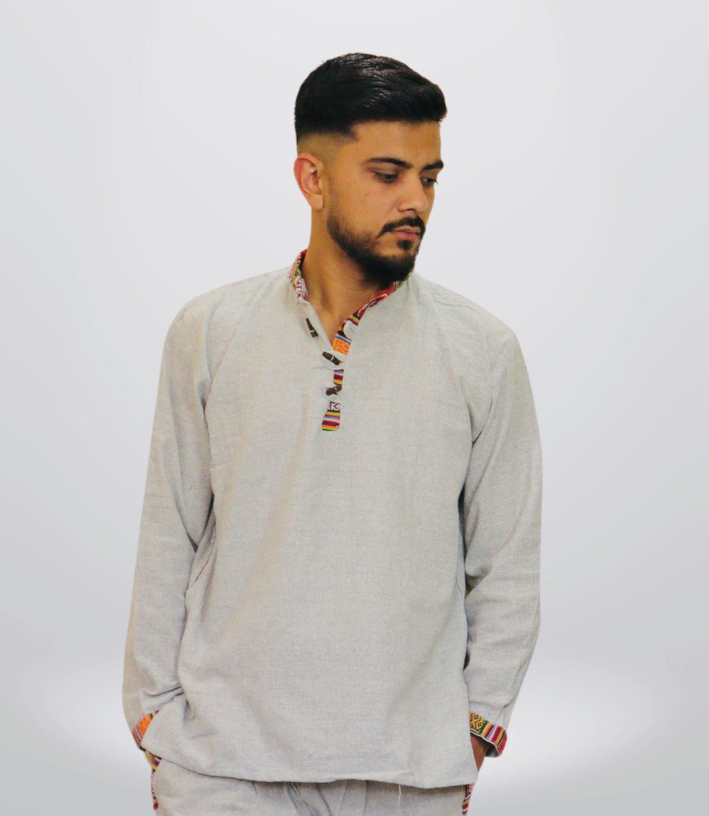 Cotton Khadi Ethnic Shirt - Grey
