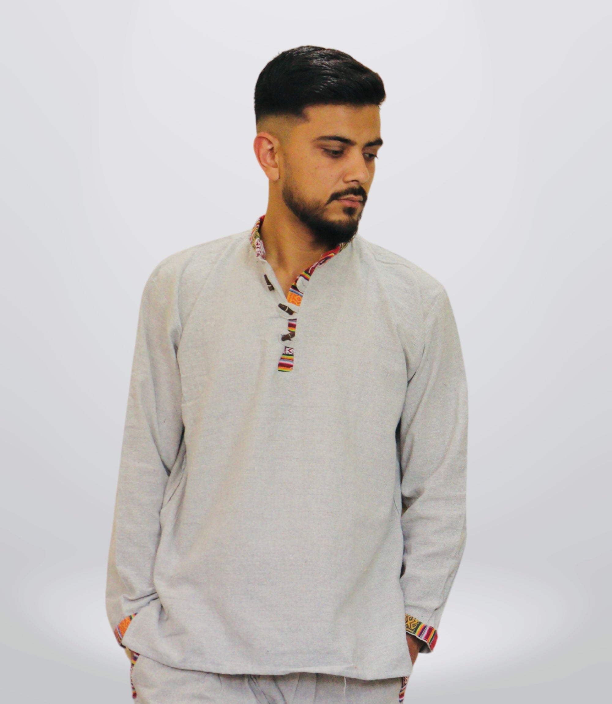 Cotton Khadi Ethnic Shirt - Grey