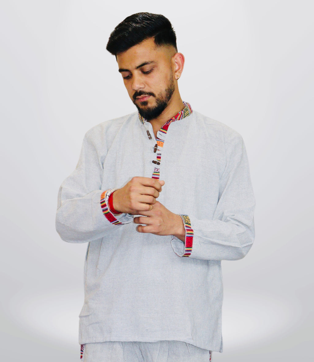Cotton Khadi Ethnic Shirt - Grey