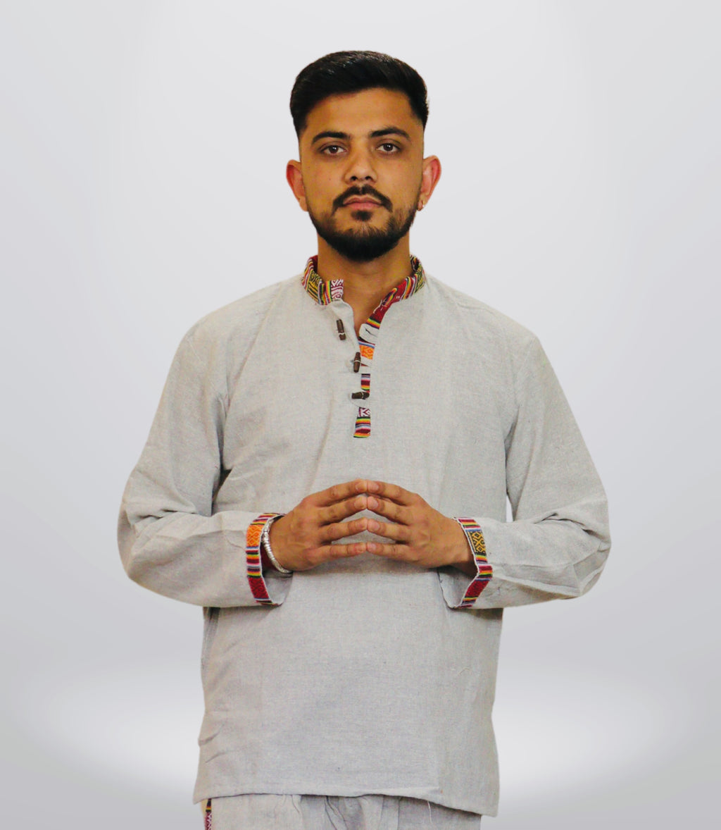 Cotton Khadi Ethnic Shirt - Grey