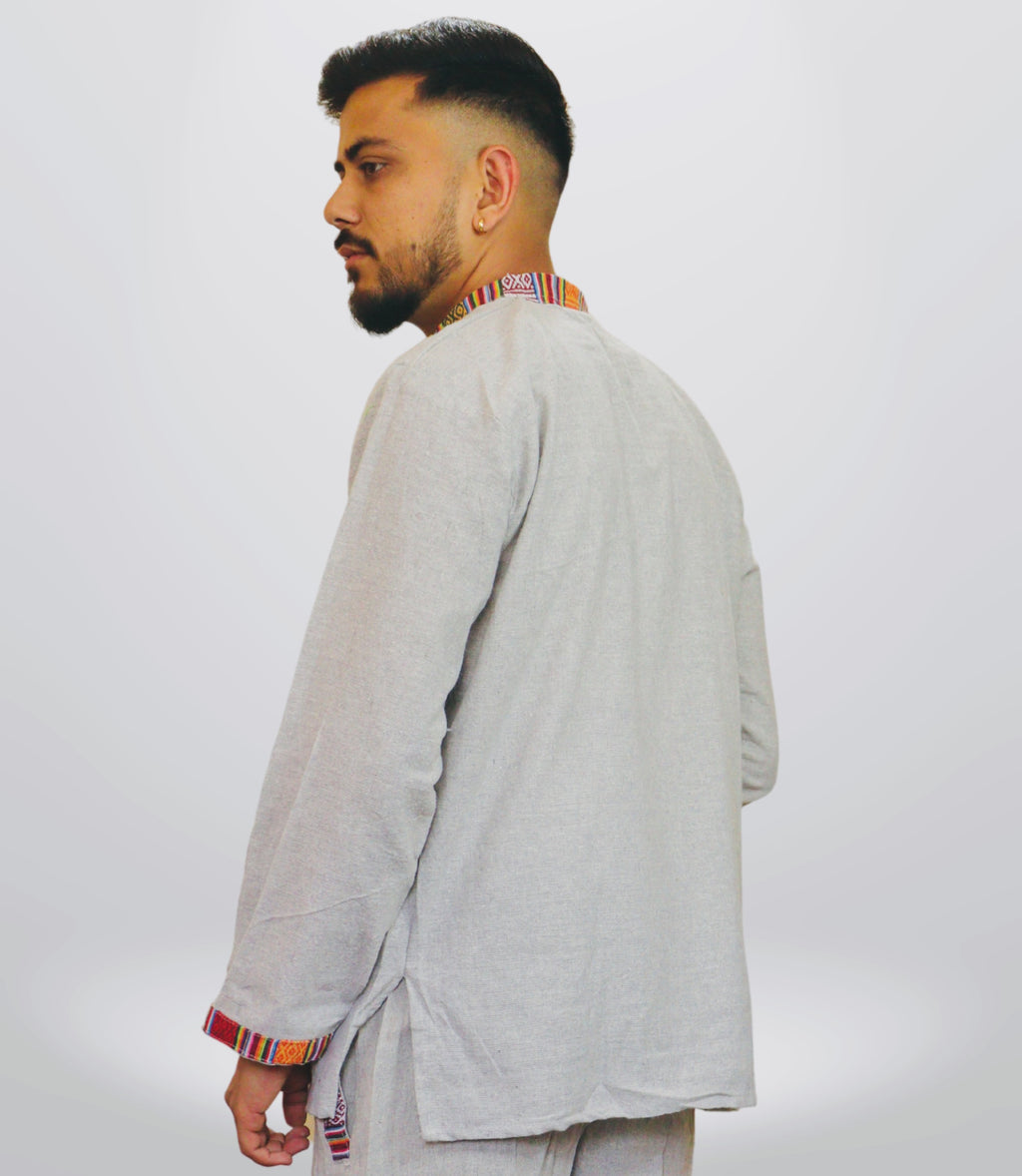 Cotton Khadi Ethnic Shirt - Grey