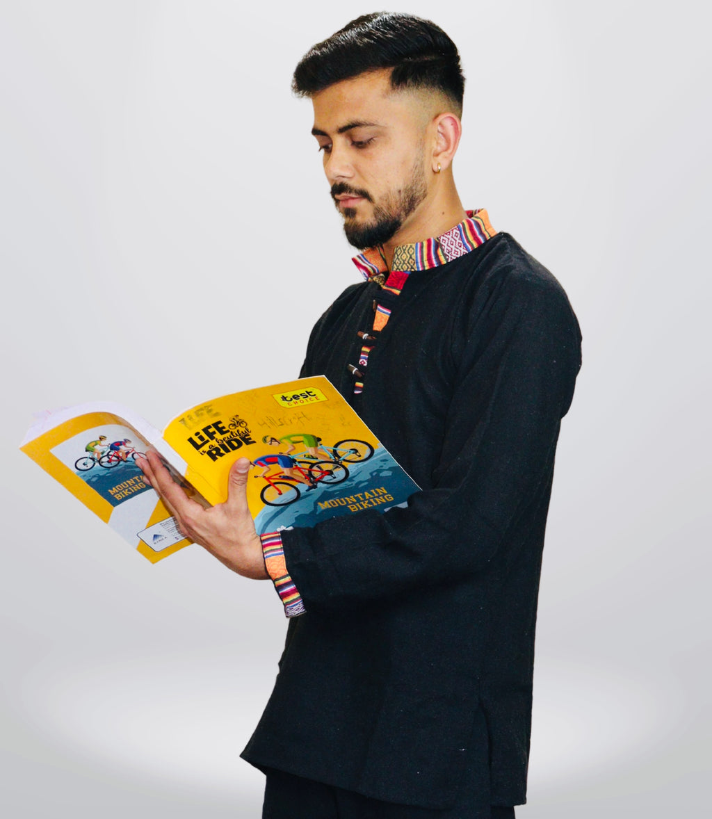 Cotton Khadi Ethnic Shirt - Black