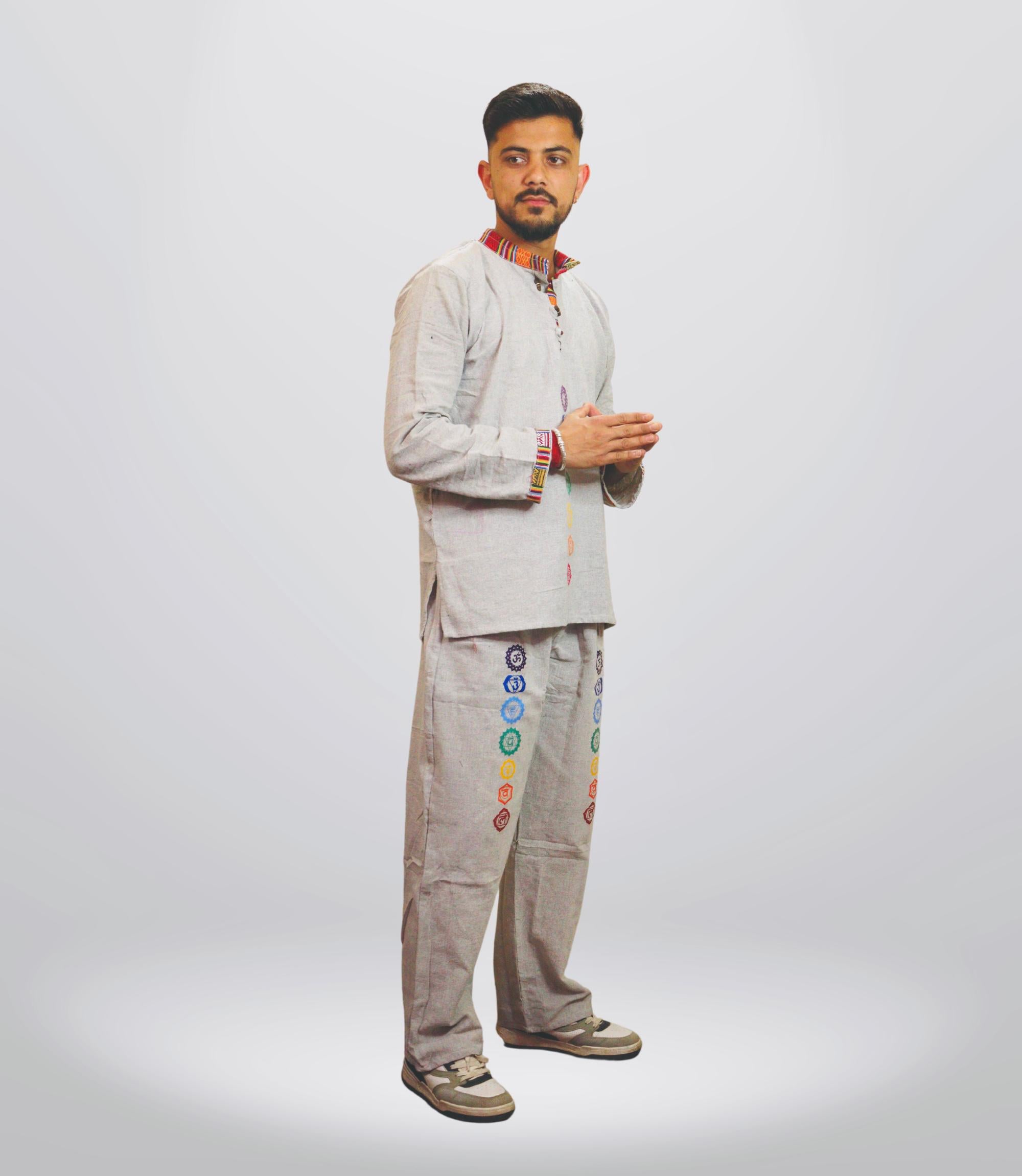 7 CHAKRA KURTA PAJAMA SET - GREY OLD