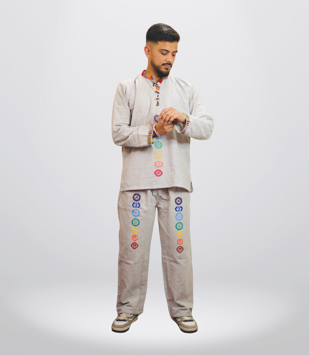 7 CHAKRA KURTA PAJAMA SET - GREY OLD