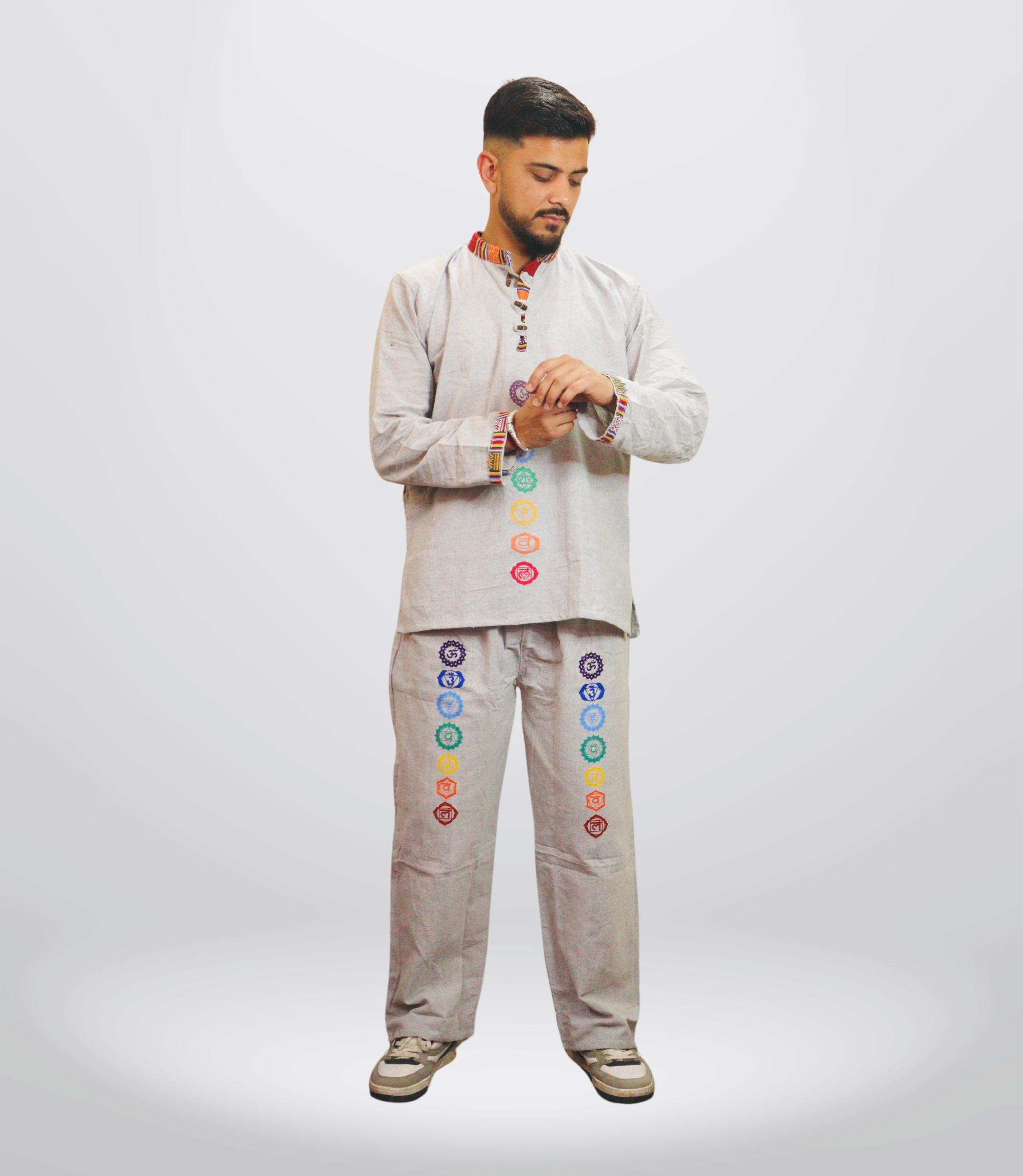 7 CHAKRA KURTA PAJAMA SET - GREY OLD