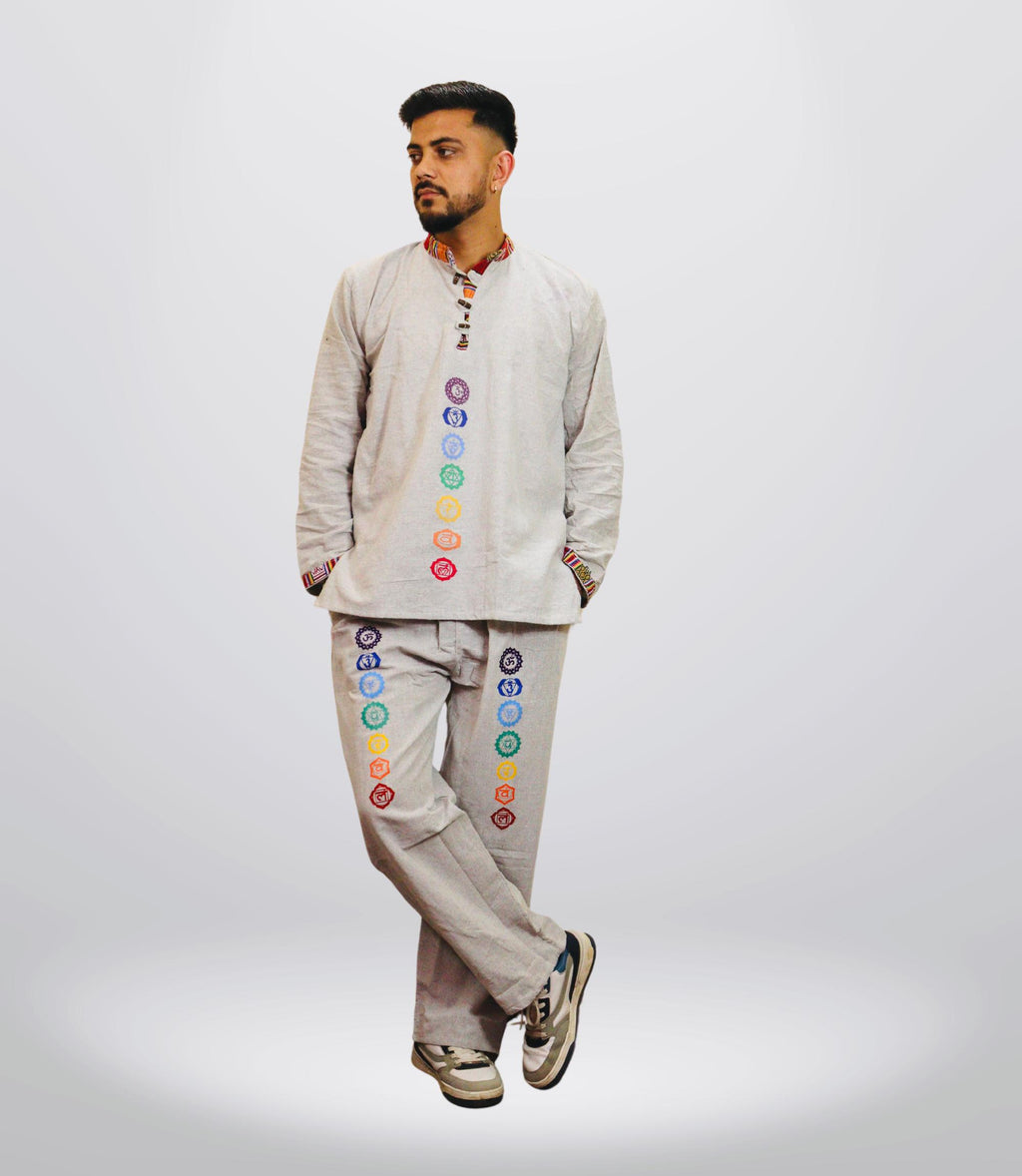 7 CHAKRA KURTA PAJAMA SET - GREY OLD