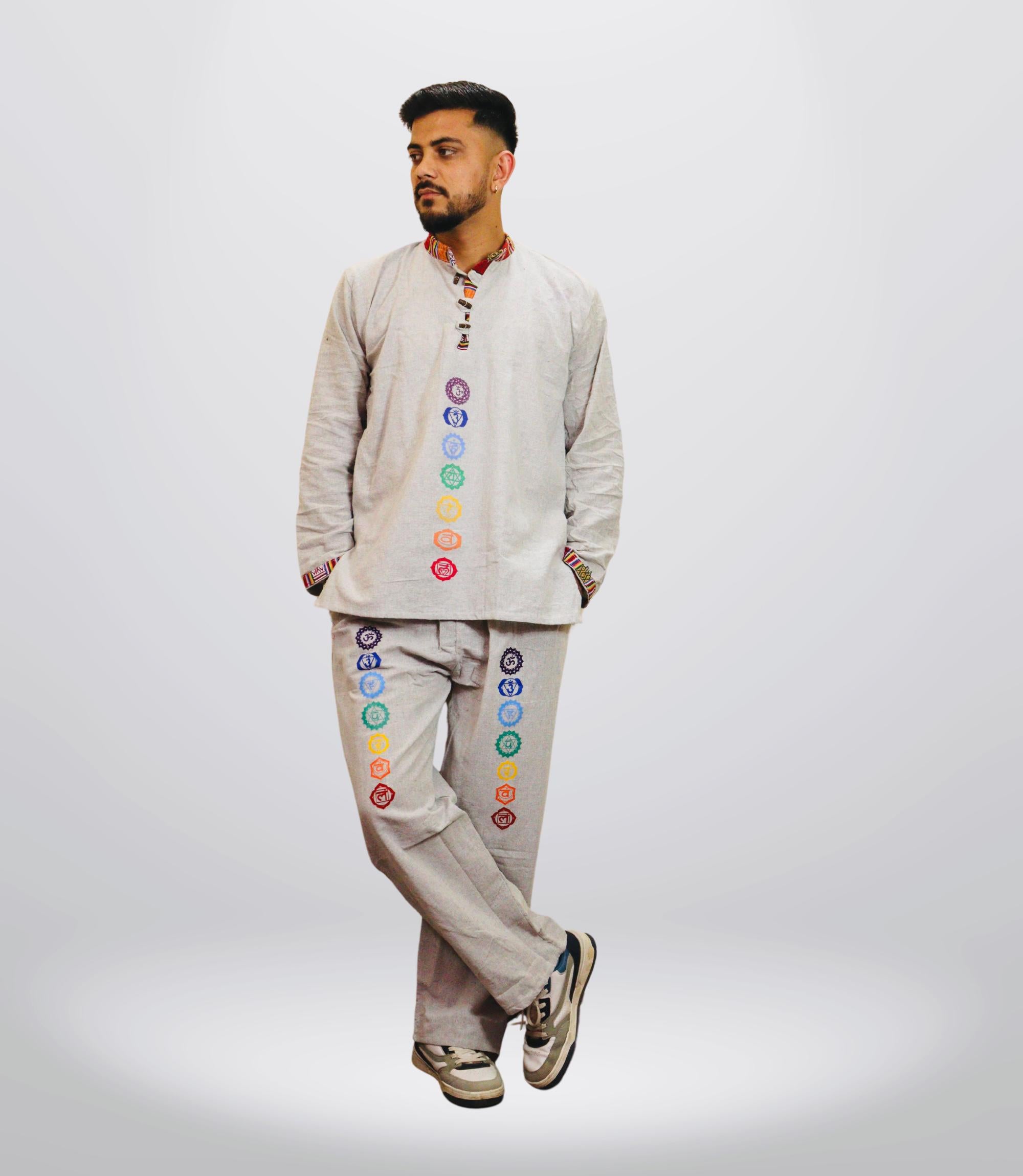 7 CHAKRA KURTA PAJAMA SET - GREY OLD